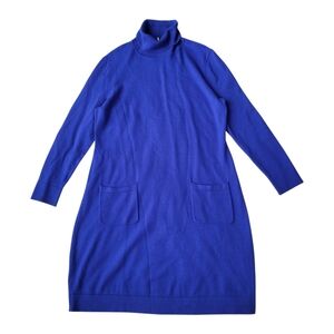 Lafayette 148 Merino Wool Turtleneck Sweater Dress Blue Pockets Size Large